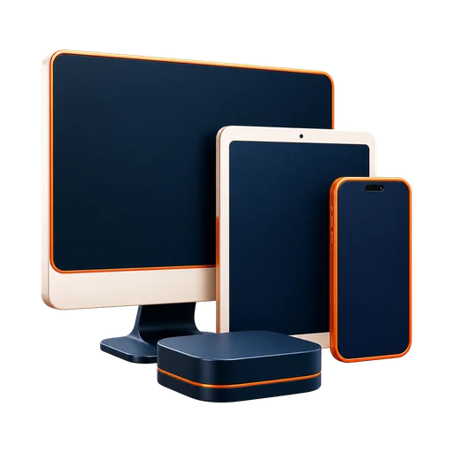Icône 3D de télévision, tablette, téléphone et boîtier TV